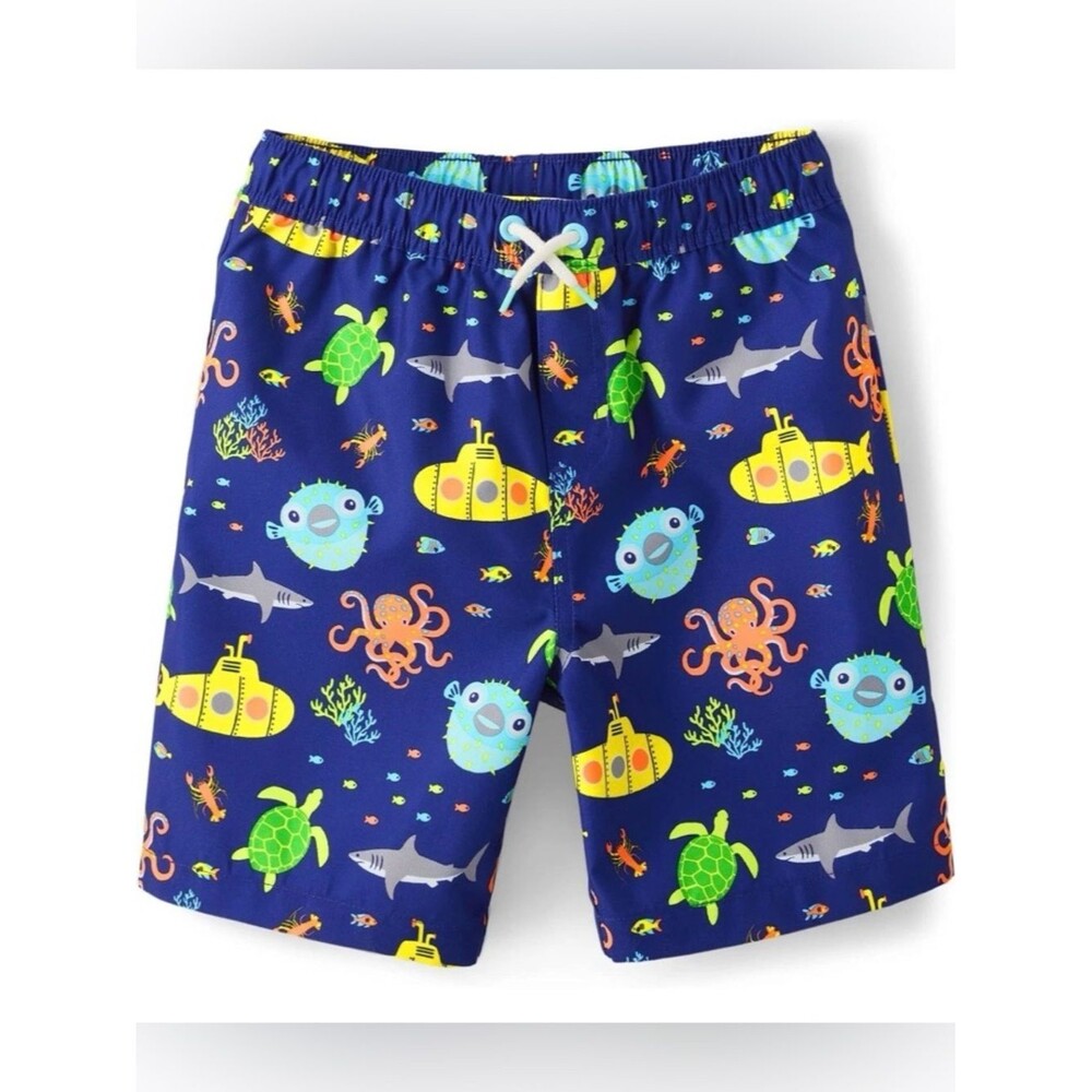 NWT GYMBOREE Navy Blue Kids' Ocean Print Sea Animals Swim Trunks Size 7